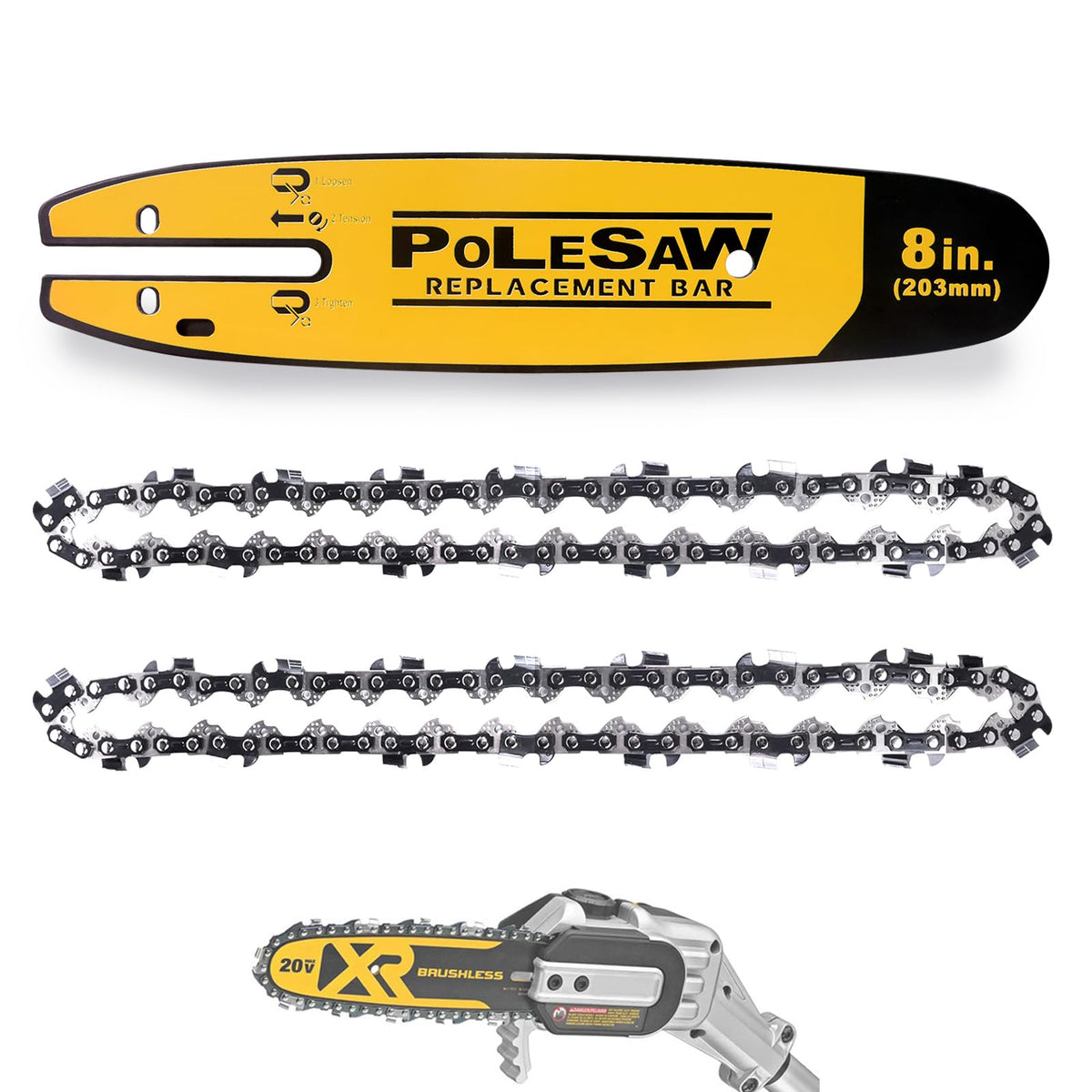 Kamrexi DWZCSB8 8-inch bar ready for smooth pruning cuts.