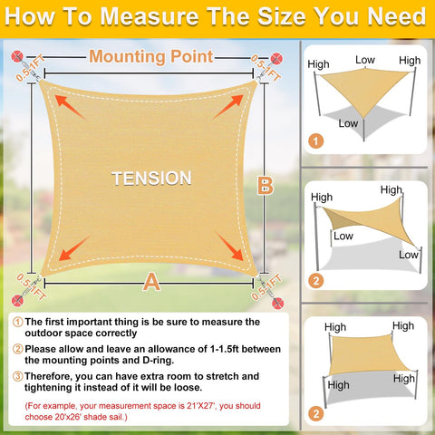 KANAGAWA sun shade sail 20x26 sand showing generous shade for patios
