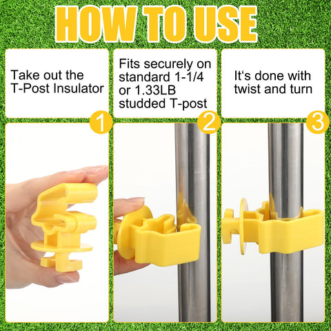 Kanayu yellow T-post insulators increase visibility and safety.