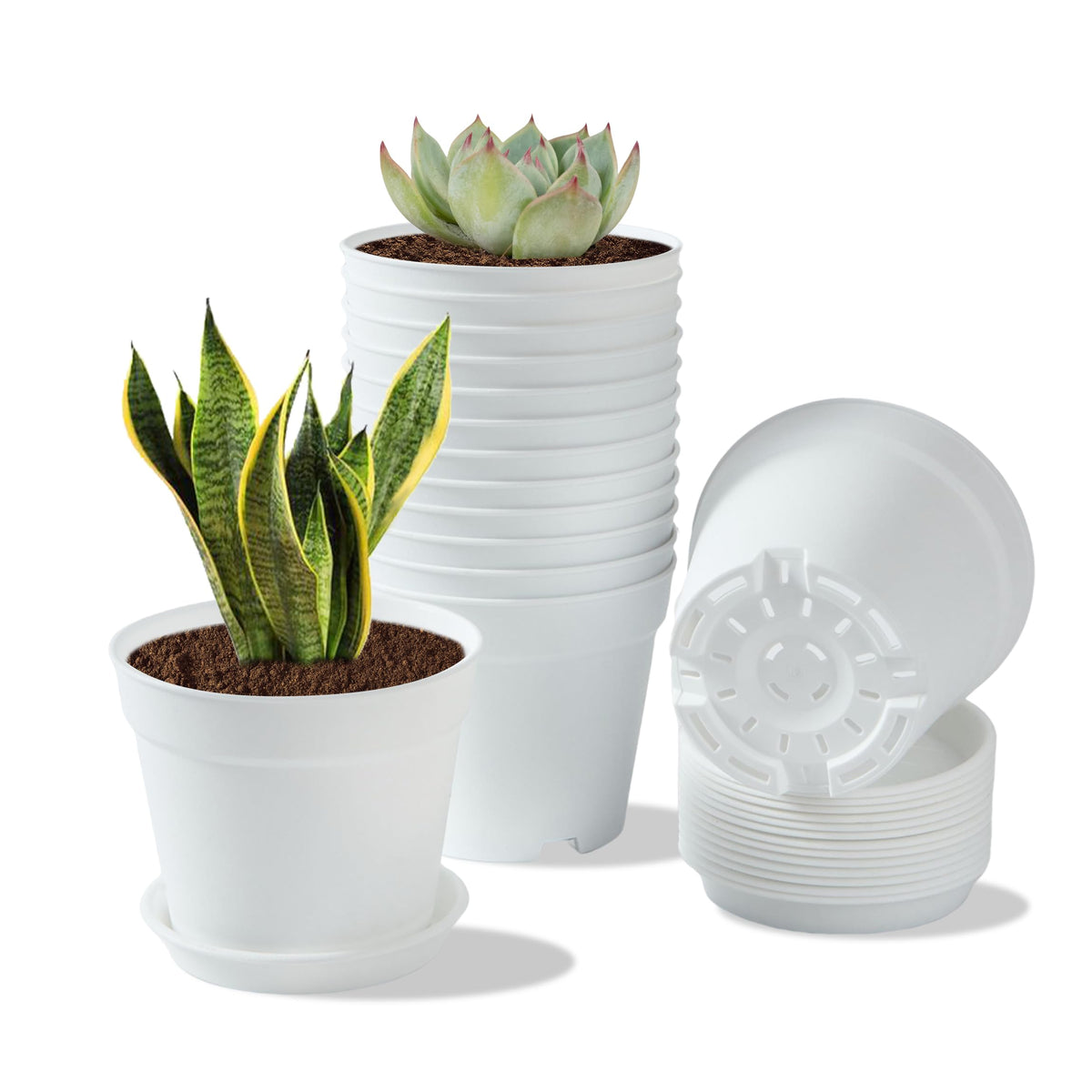 KANBIT 14-pack 4-inch pots stacked neatly for space-saving storage.