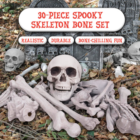 Kangaroo bag of bones storage keeps props organized for year-round reuse.