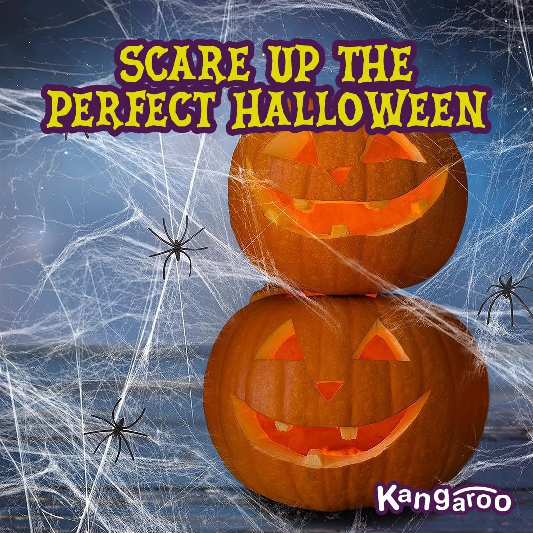 Kangaroo outdoor graveyard spiderwebs enhance yard ambiance for Halloween.