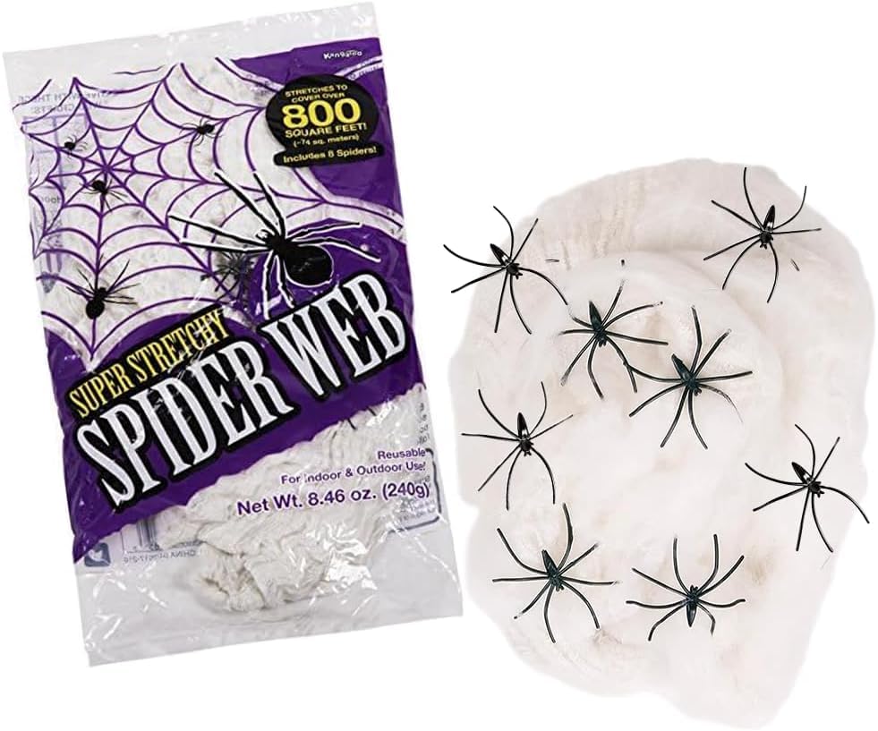 Kangaroo premium polyester spiderweb material offers durable, stretchable cobwebs for easy decorating.