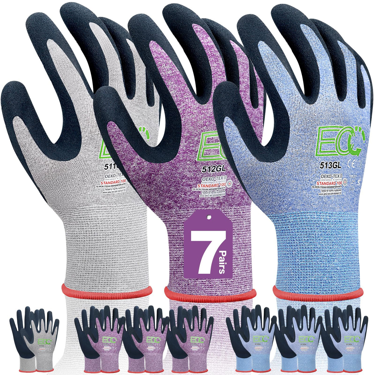 KANGLONGDA women's gardening gloves in purple, blue, and gray provide comfortable day-long wear for gardening tasks.