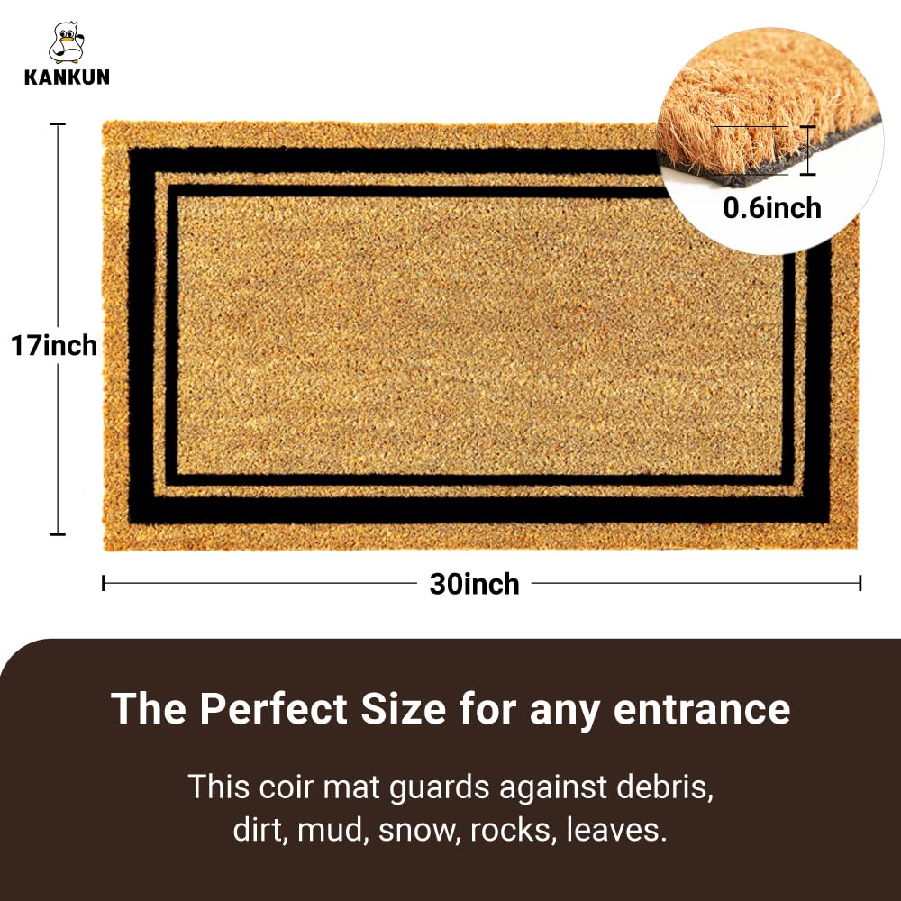 KANKUN 17x30 Door Mat Closeup Texture highlights sturdy coco coir bristles.