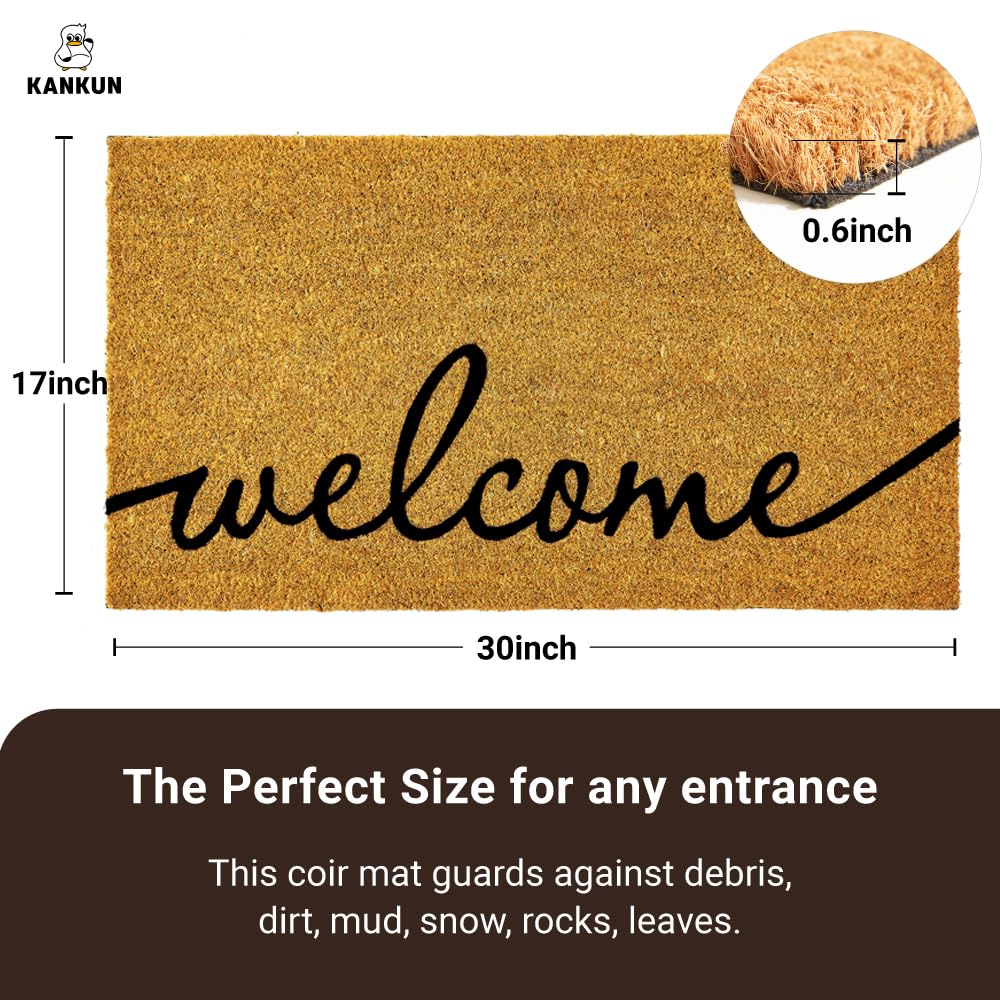KANKUN Bold Coco Coir mat at entrance, scraping dirt effectively