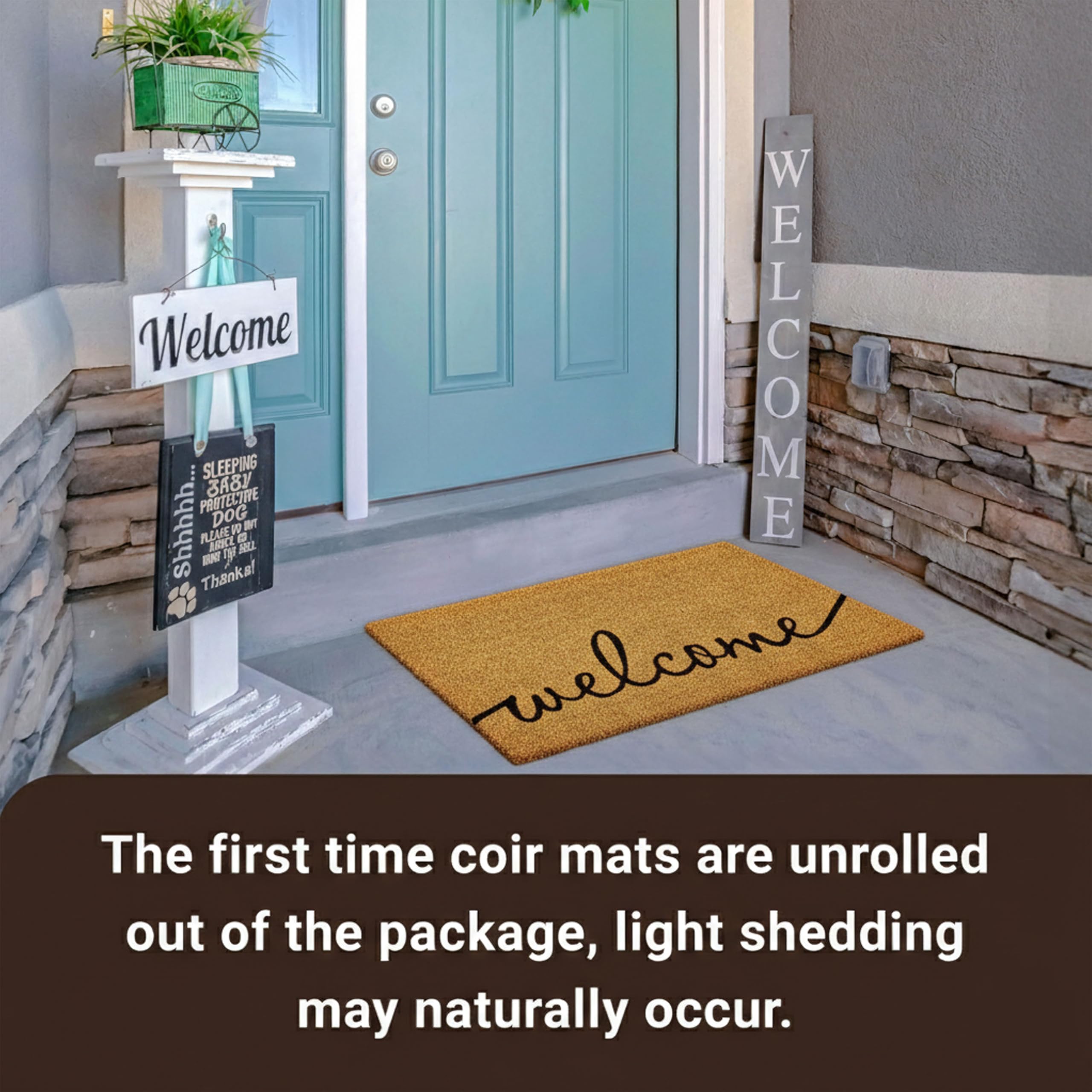 KANKUN Coco Coir mat shedding may occur; occasional shake keeps it neat
