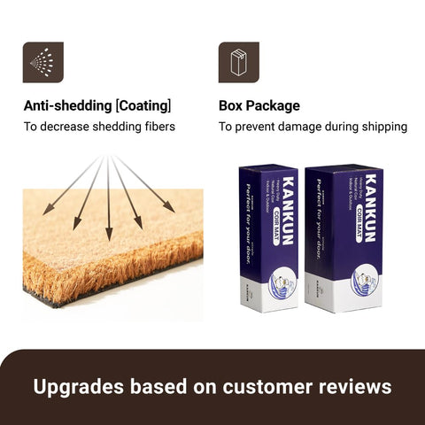 KANKUN Coco Coir Door Mat shows 17x30 dimensions for standard door thresholds.