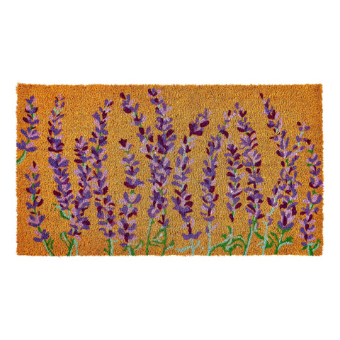 KANKUN Coco Coir Door Mat with lavender floral design for welcoming entryways.