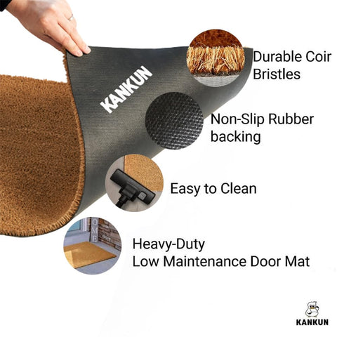 KANKUN mat showing heavy-duty backing for stable outdoor or indoor use.