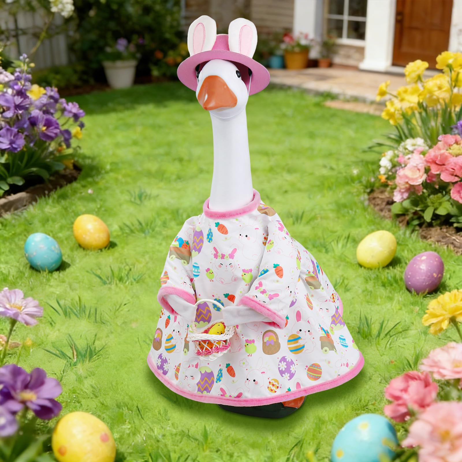 Kanmeii fits most 23-inch lawn geese, simple secure fit.