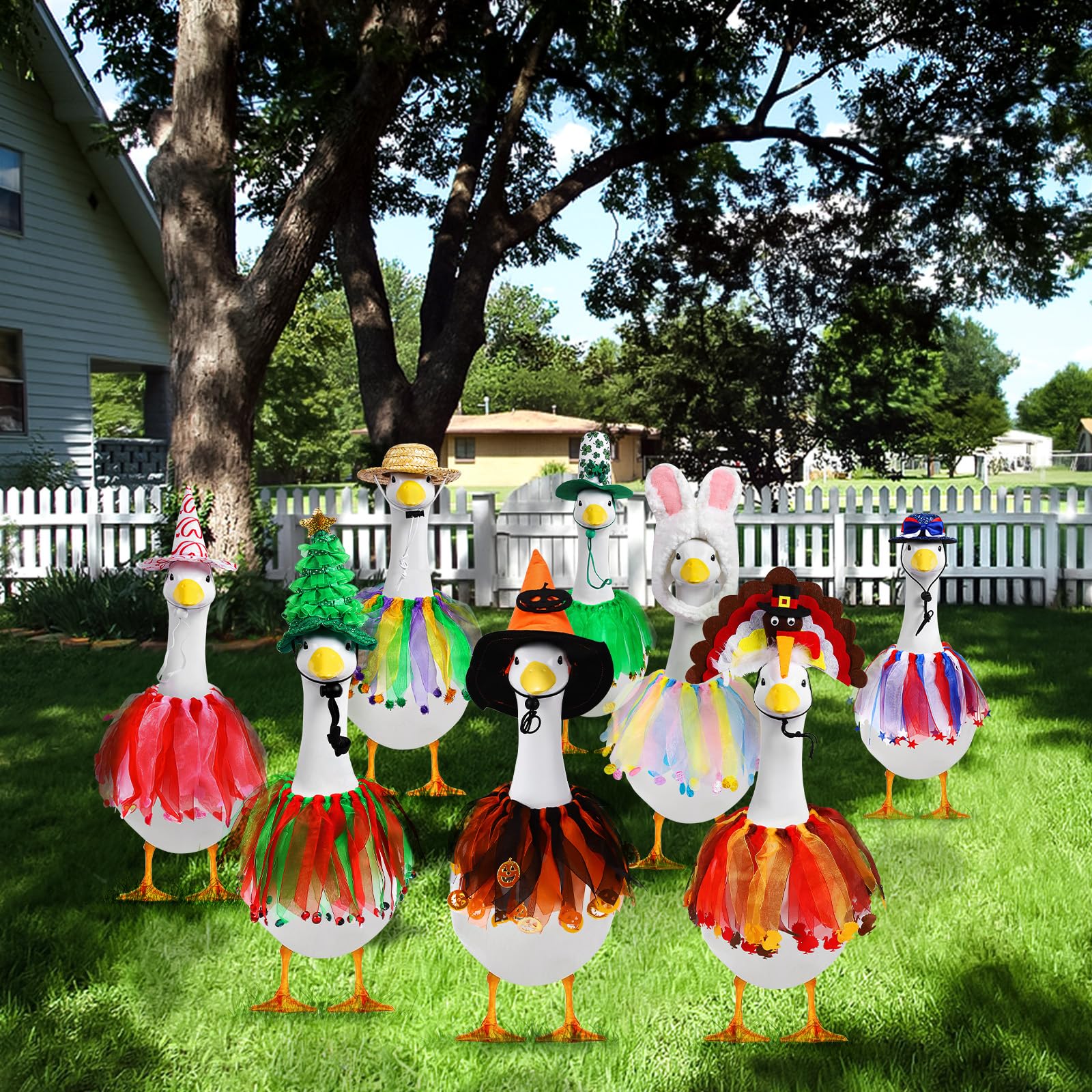 Kanmeii 23-inch porch goose Independence Day attire evokes patriotic yard accents