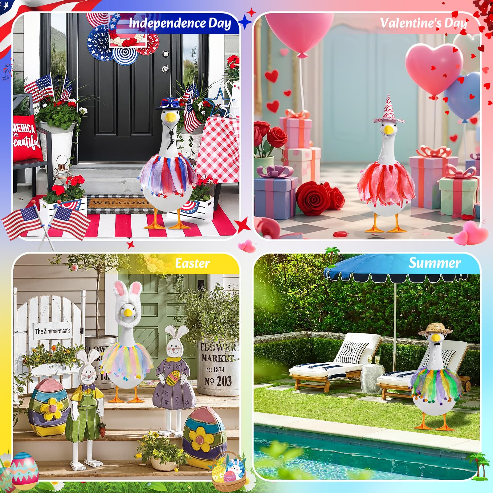 Kanmeii 23-inch porch goose summer outfit keeps decor lively year-round