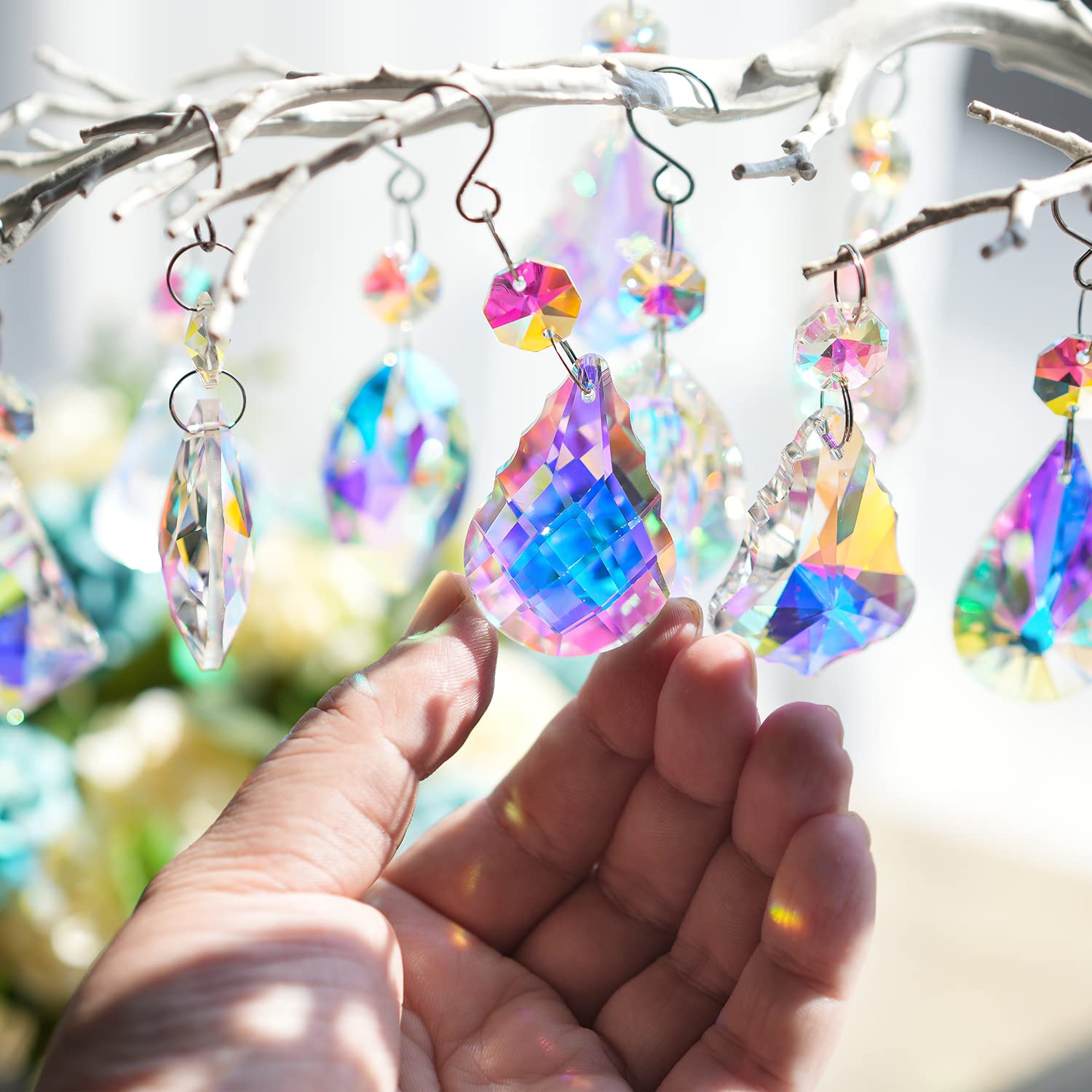 Kanpura chandelier-style prisms add color to events.