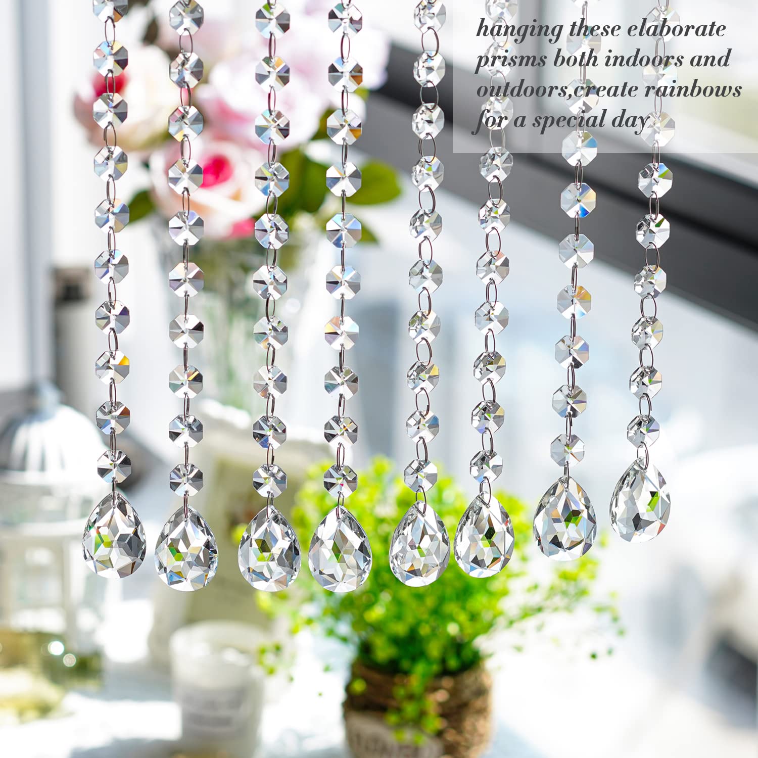 Stainless jump rings and hook enable easy hanging setup.