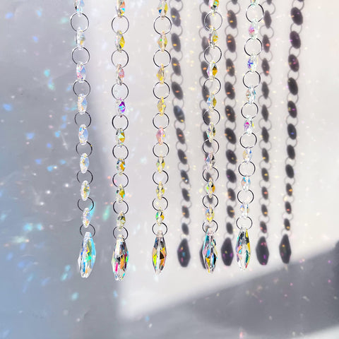 KANPURA teardrop glass prisms arrive with stainless jump rings for easy hanging