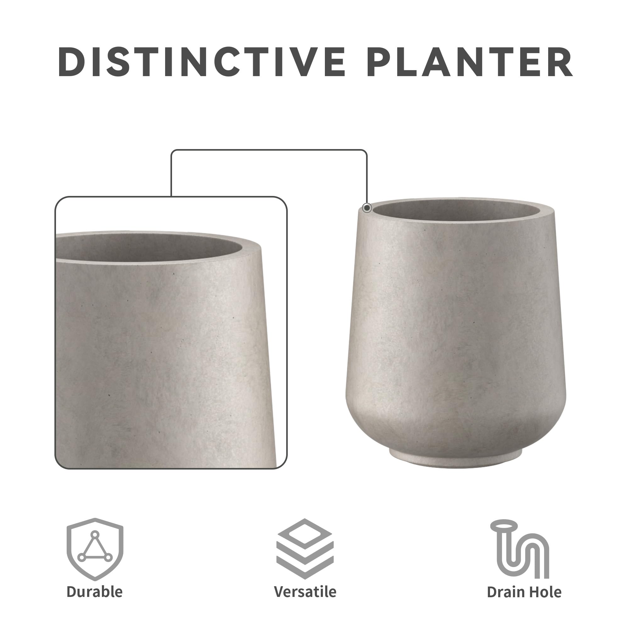Kante planter with drainage holes, close-up, helps water management for healthy plants.