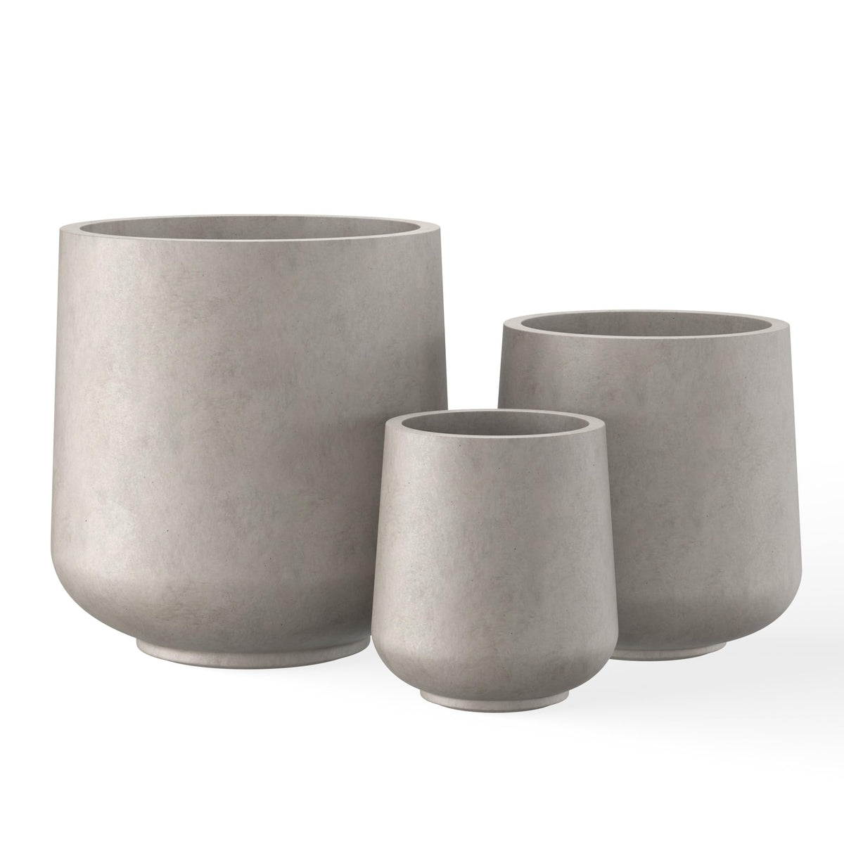 Kante round concrete planter, front view, sturdy and stylish addition to any patio or entryway.