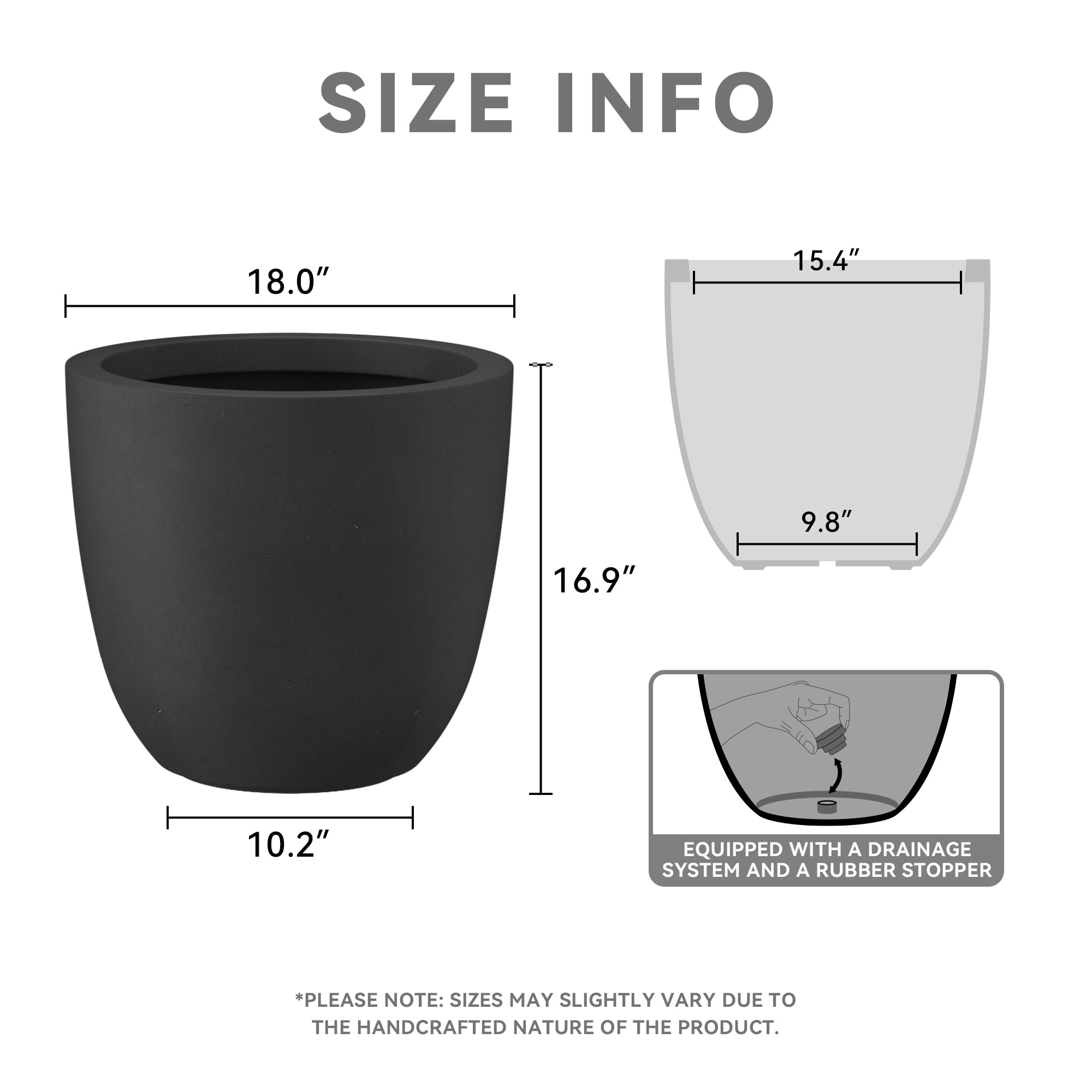 Kante 18-inch round concrete planter side view with smooth finish for varied setups.