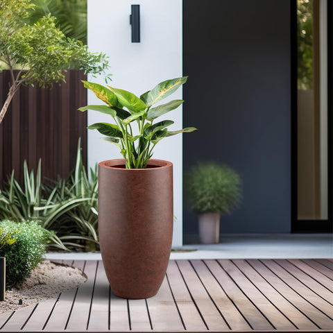 Kante 24-Inch Round Concrete Planter top-angle view shows smooth rim