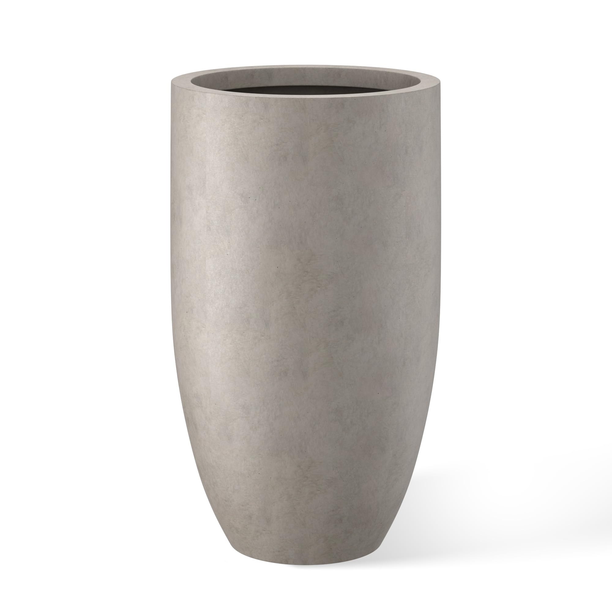 Kante 24-inch round concrete planter front view with authentic pores for industrial charm.
