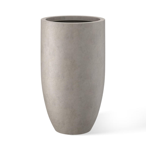 Kante 24-inch round concrete planter front view with authentic pores for industrial charm.