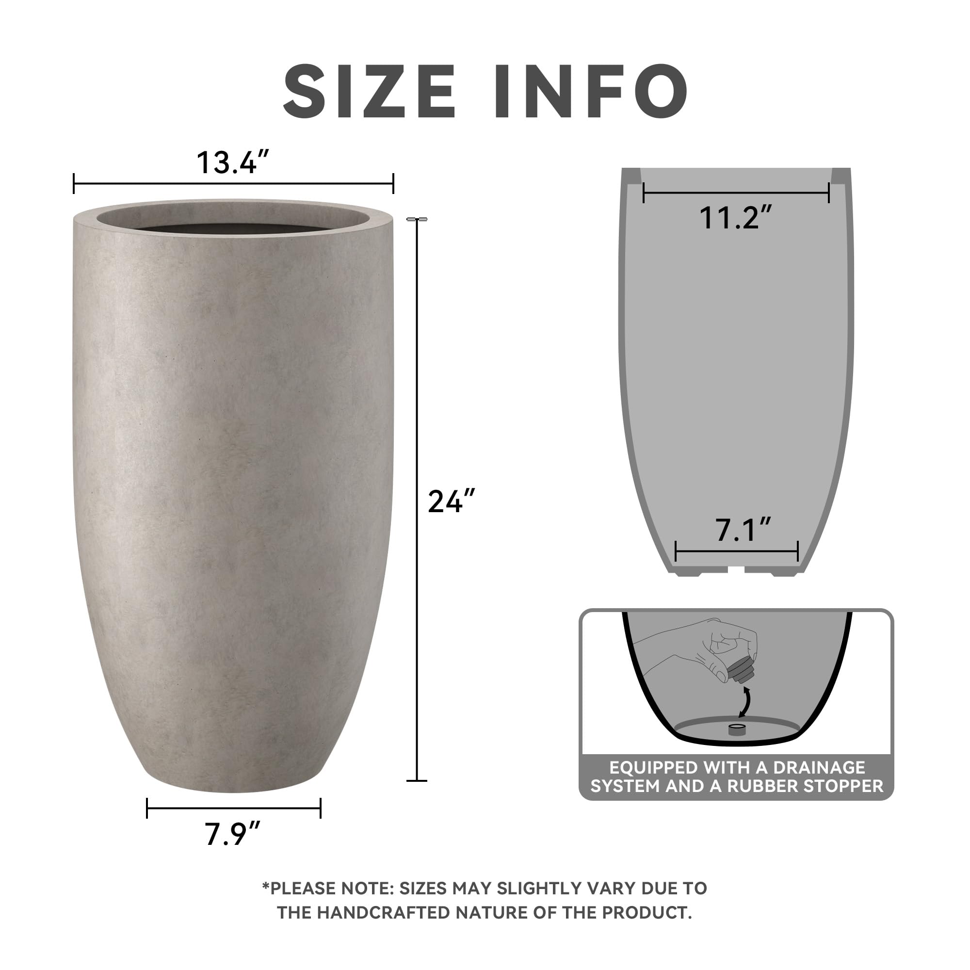 Kante 24-inch round concrete planter side view showing scale and smooth curves for modern spaces.