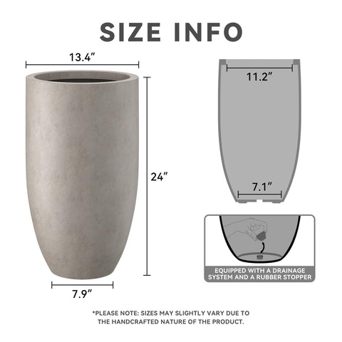 Kante 24-inch round concrete planter side view showing scale and smooth curves for modern spaces.