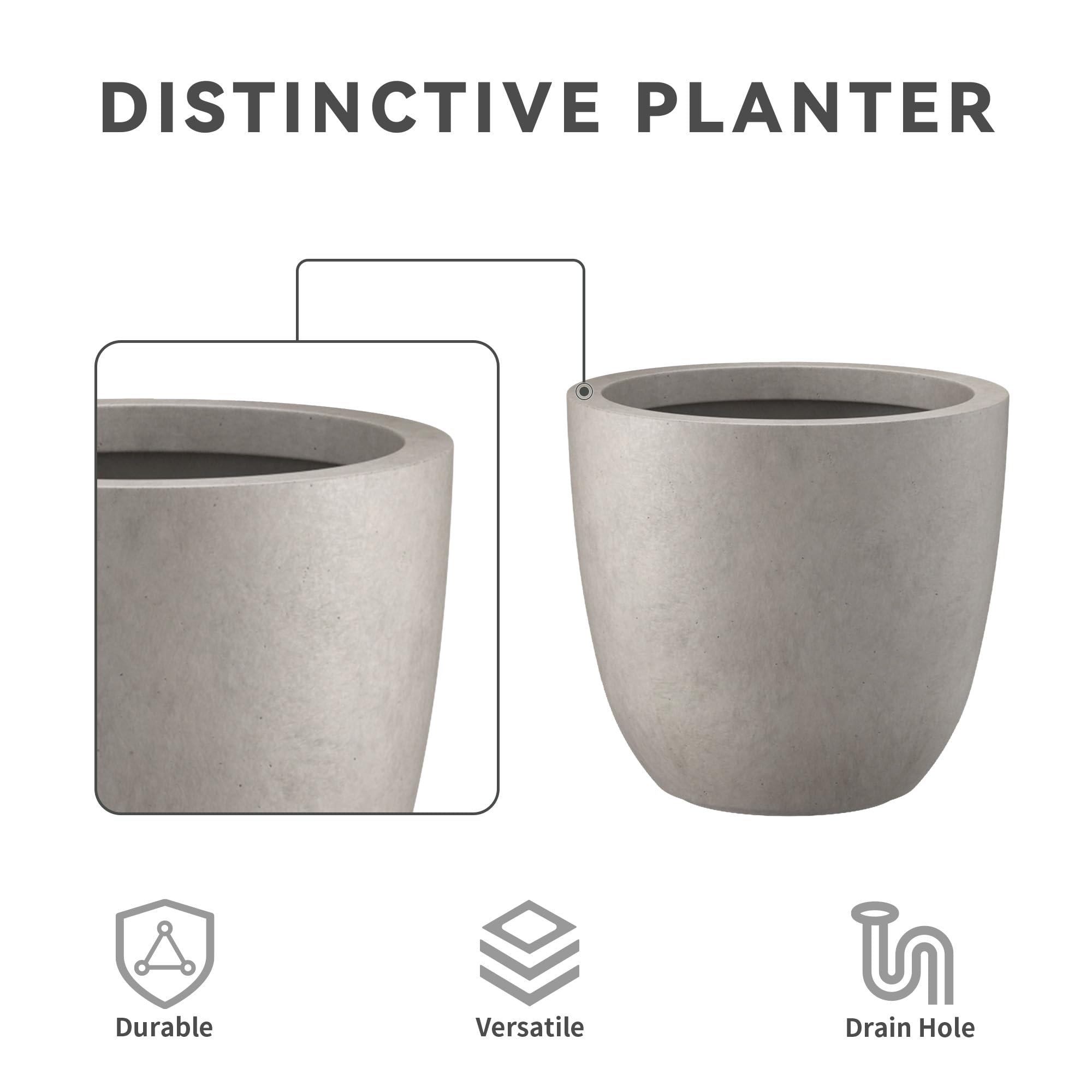 Kante buff round planter arranged in a row creates a cohesive outdoor line.