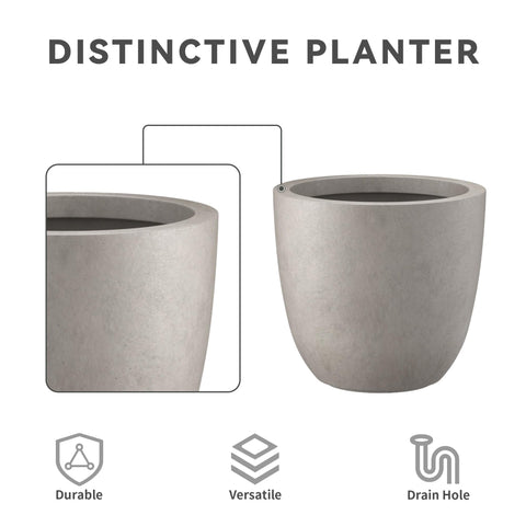 Kante buff round planter arranged in a row creates a cohesive outdoor line.