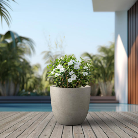 Kante buff planter fiberglass-reinforced durability reduces weight for easy repositioning.