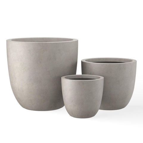 Kante buff concrete round planter 18-inch, ideal for outdoor patios.