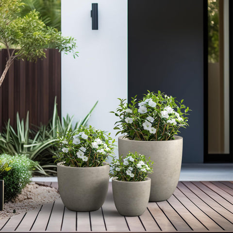 Kante planter blends lightweight fiberglass for easy movement and durability.