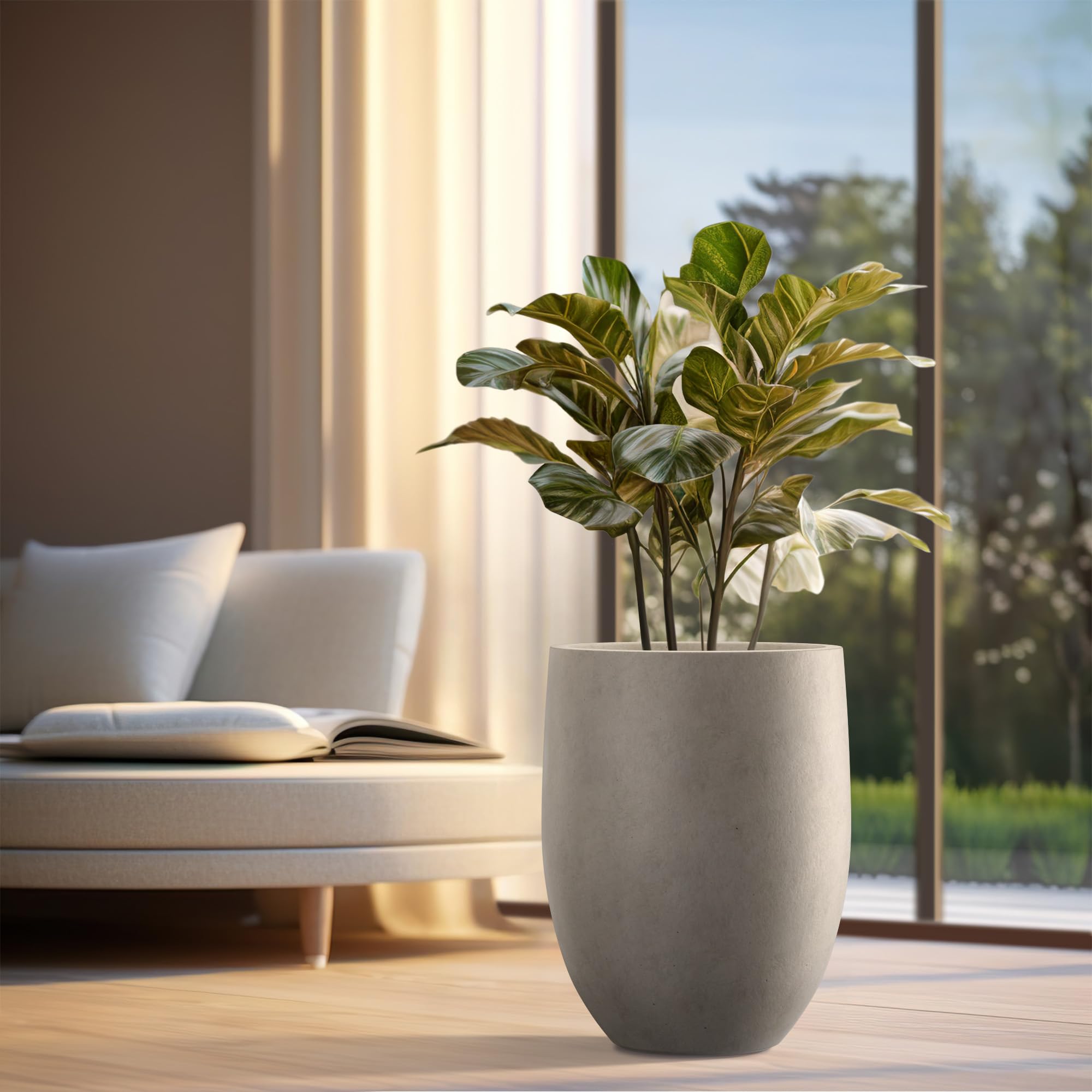 Kante buff concrete tall planter in a row creating cohesive decor.