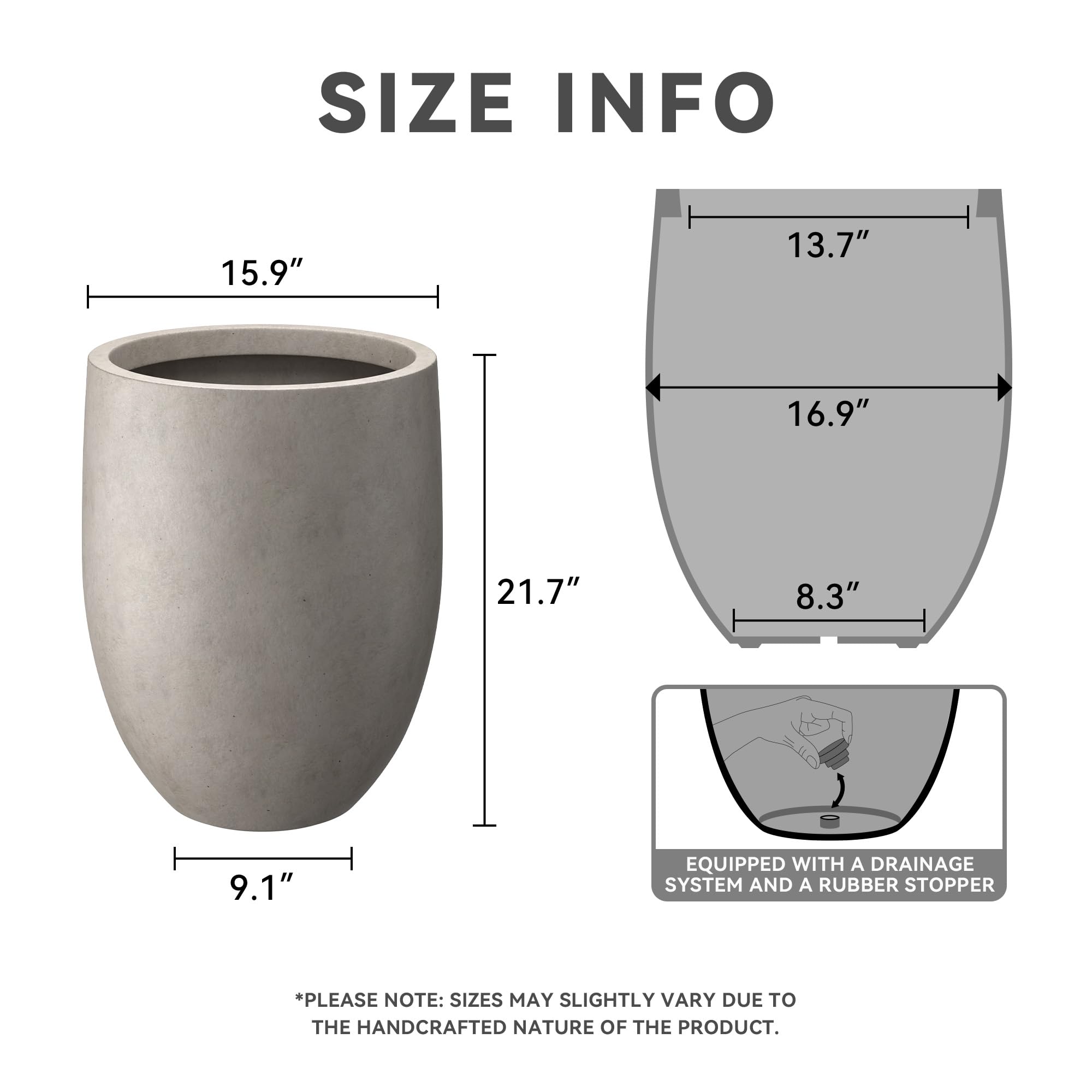 Kante buff concrete tall planter side view suitable for indoor and outdoor spaces.