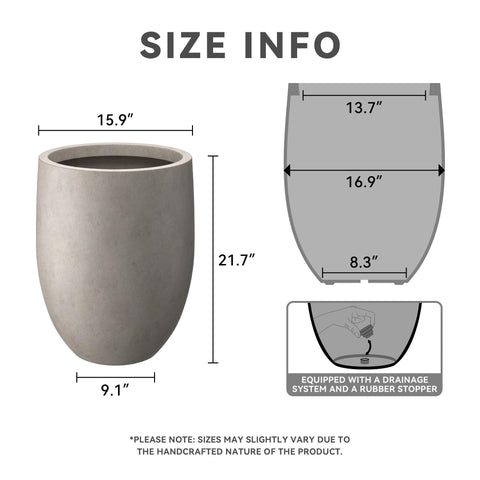 Kante buff concrete tall planter side view suitable for indoor and outdoor spaces.