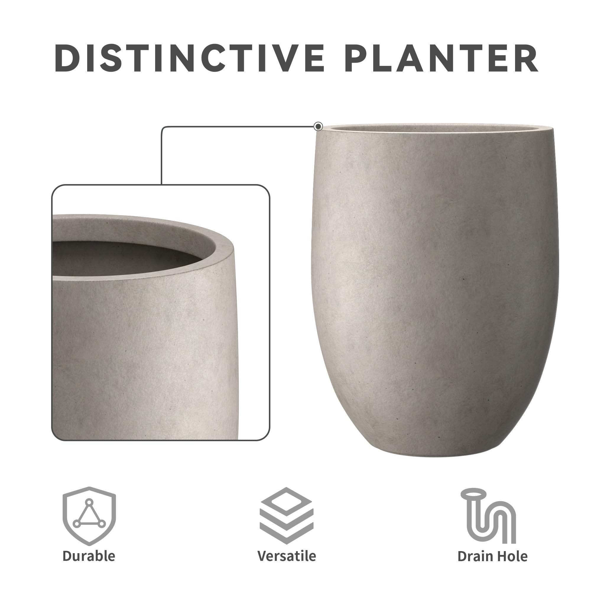 Kante buff concrete tall planter with trees and succulents for a bold display.