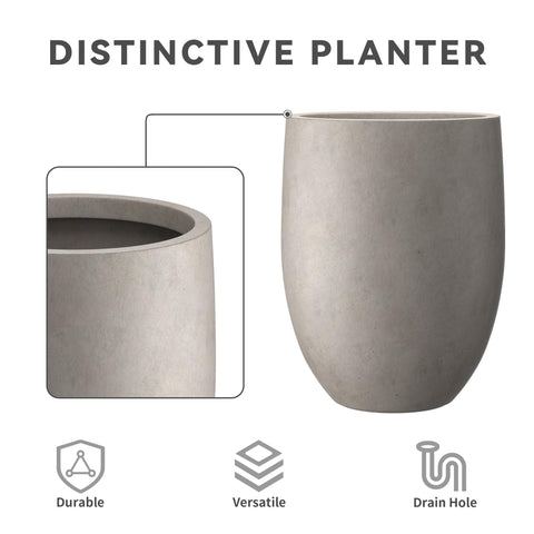 Kante buff concrete tall planter with trees and succulents for a bold display.