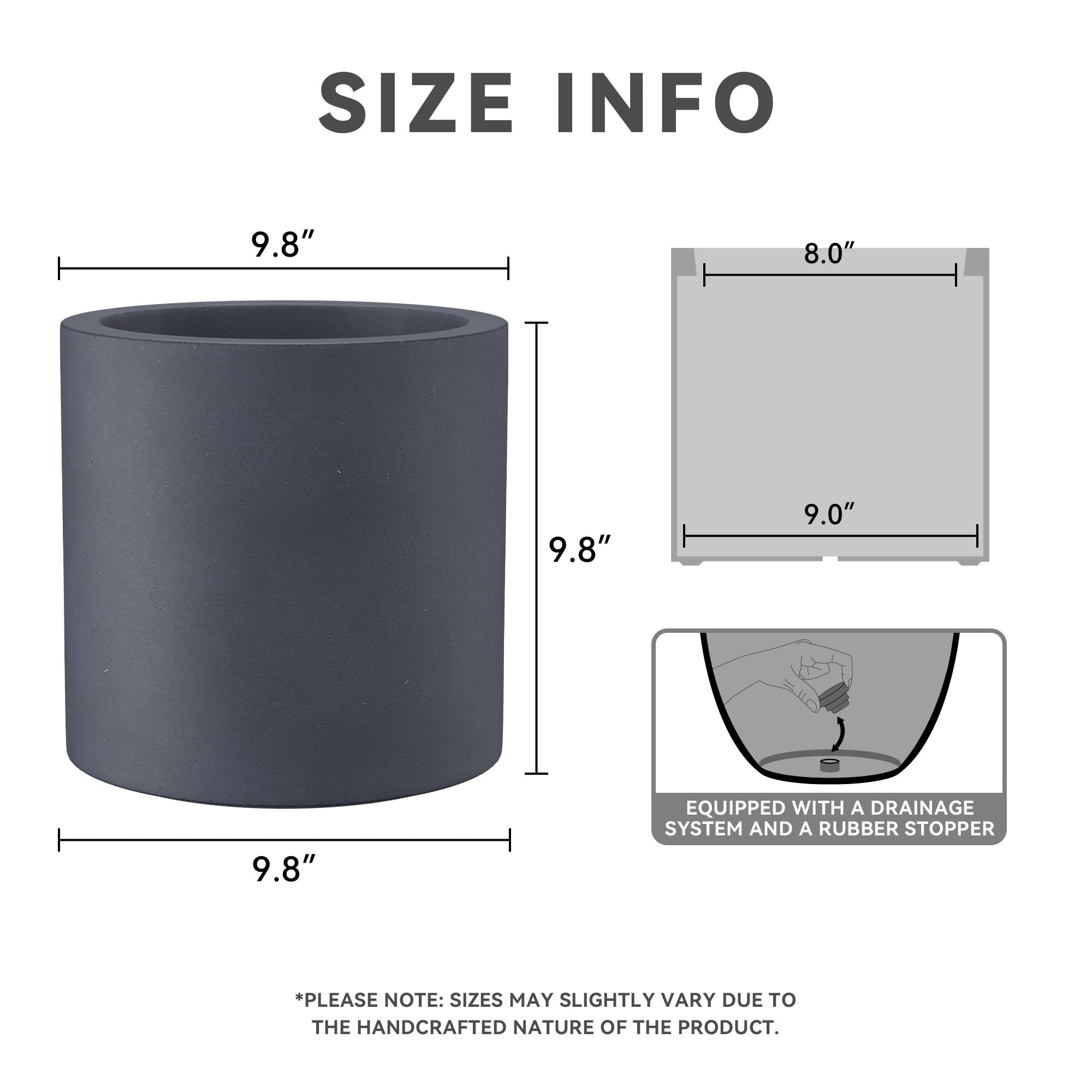 Kante charcoal round planter side view suits indoor and outdoor spaces.