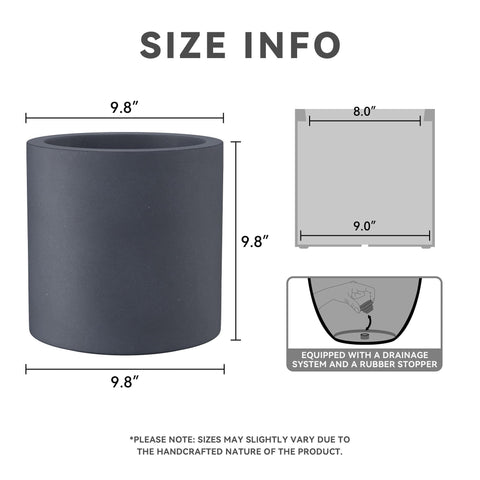 Kante charcoal round planter side view suits indoor and outdoor spaces.