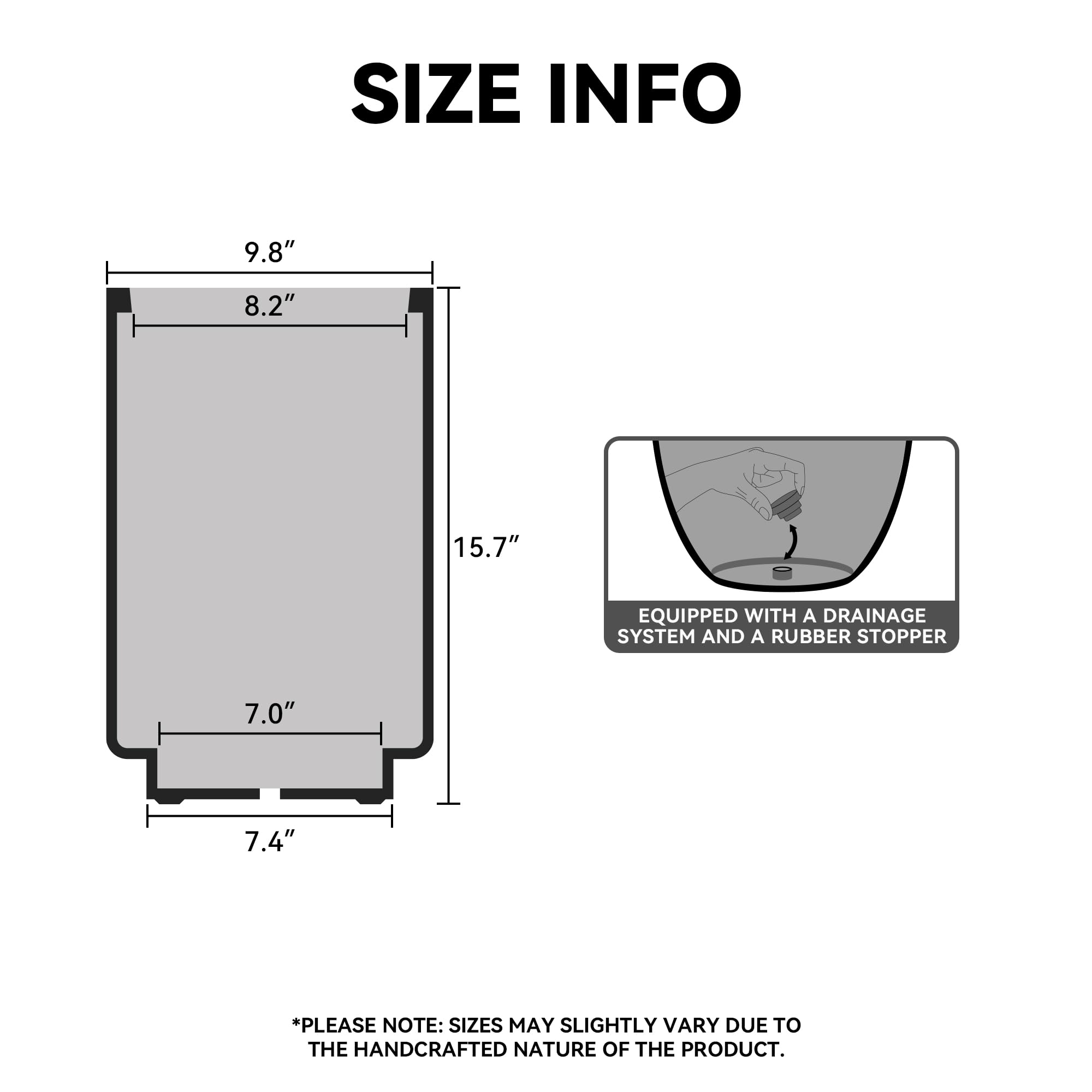 Kante planter with drainage hole and rubber plug for controlled watering