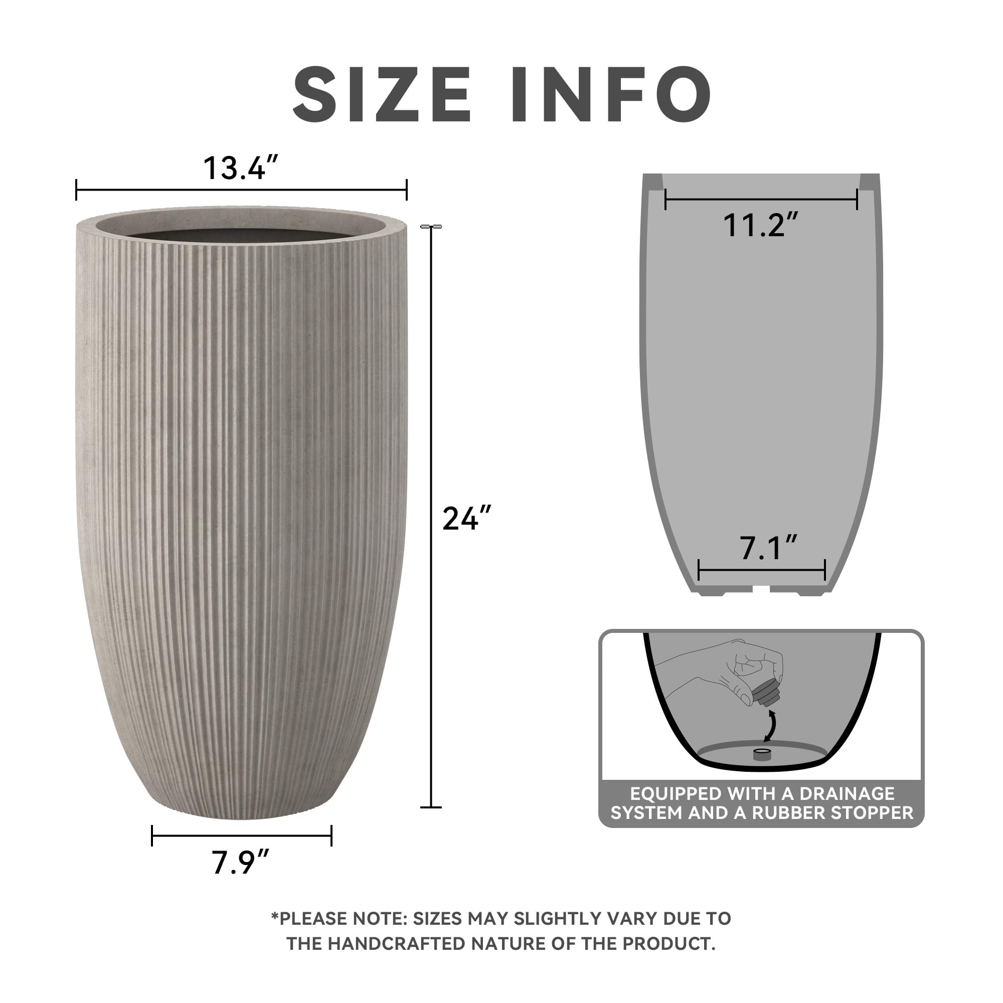 Kante large planter with drainage hole facilitates healthy root growth.