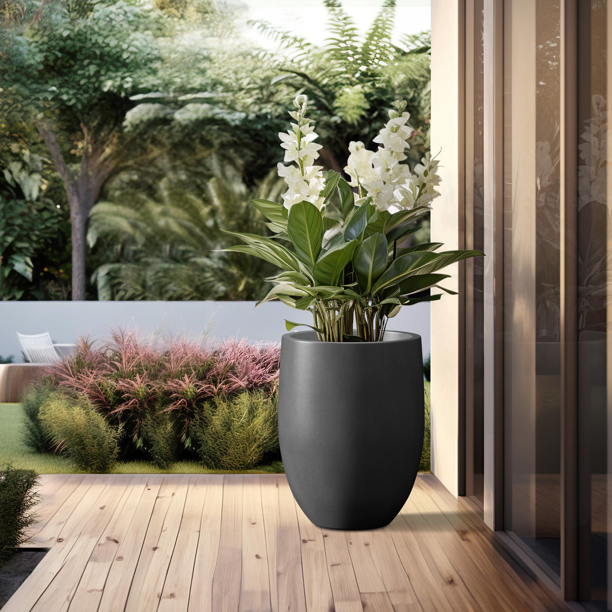 Kante lightweight concrete-fiberglass planter is easy to move yet strong.