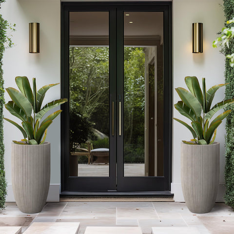 Kante modern planter with fluted surface adds visual interest to patios.