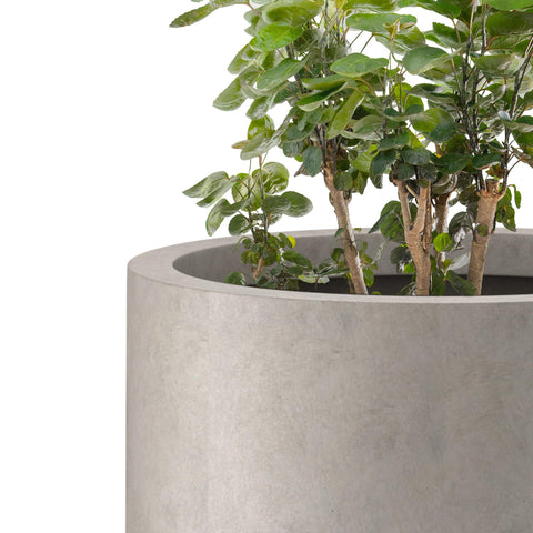 Kante planter on patio adds architectural charm outdoors.
