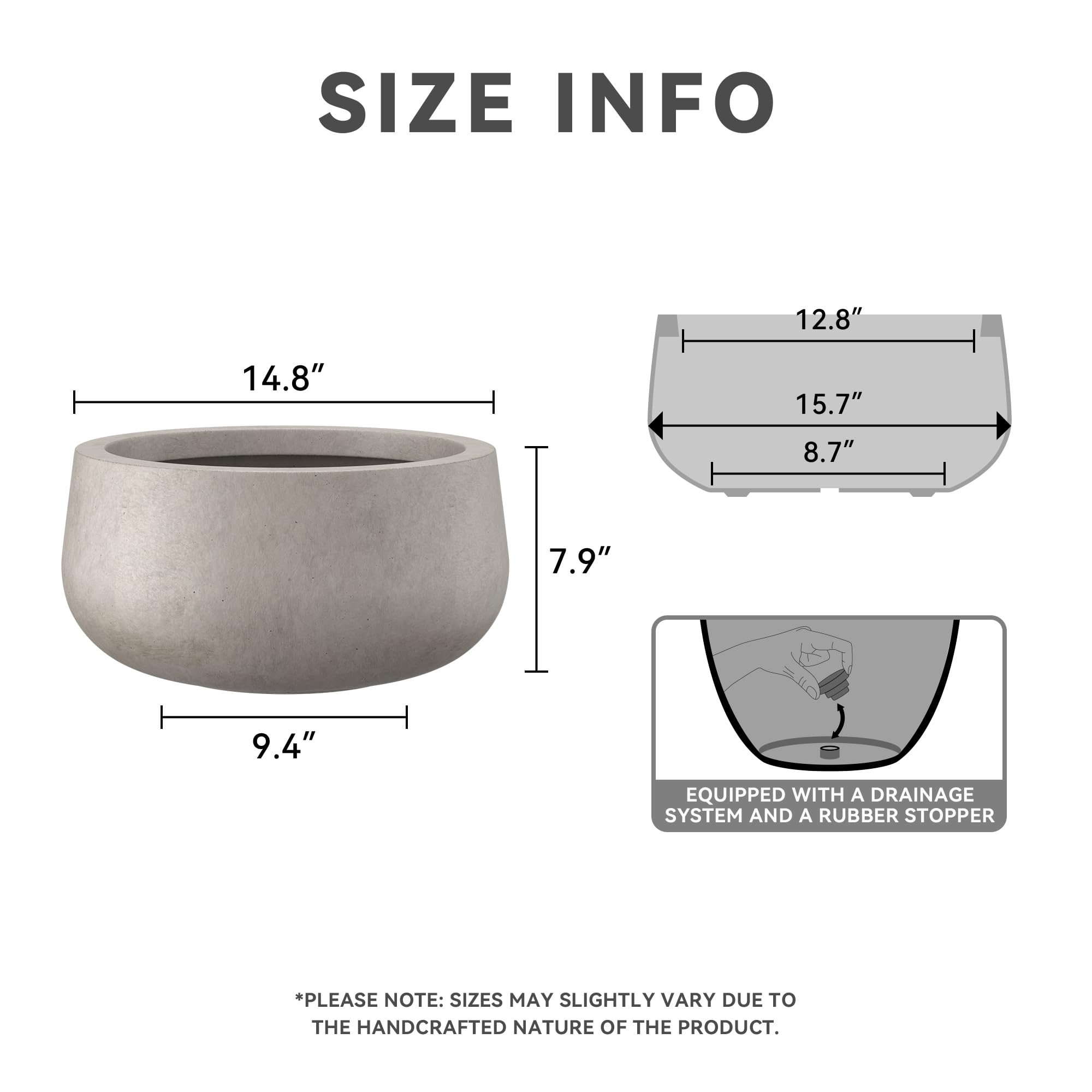 Kante planter drainage hole detail showing water control for indoor and outdoor use.