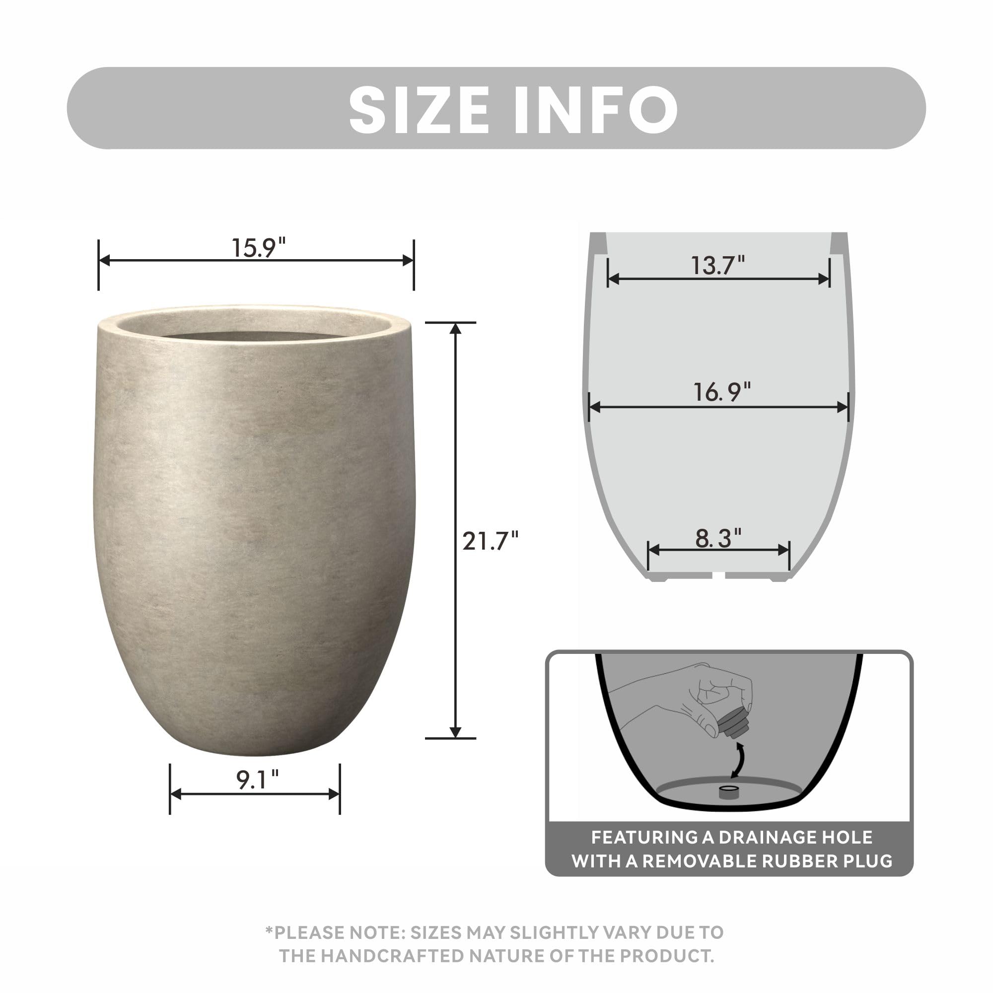 Kante planter drainage hole with rubber plug for water control