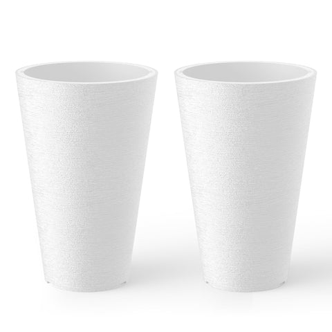 Kante tall round planter 2-pack front view showcases modern white finish for indoor and outdoor decor.