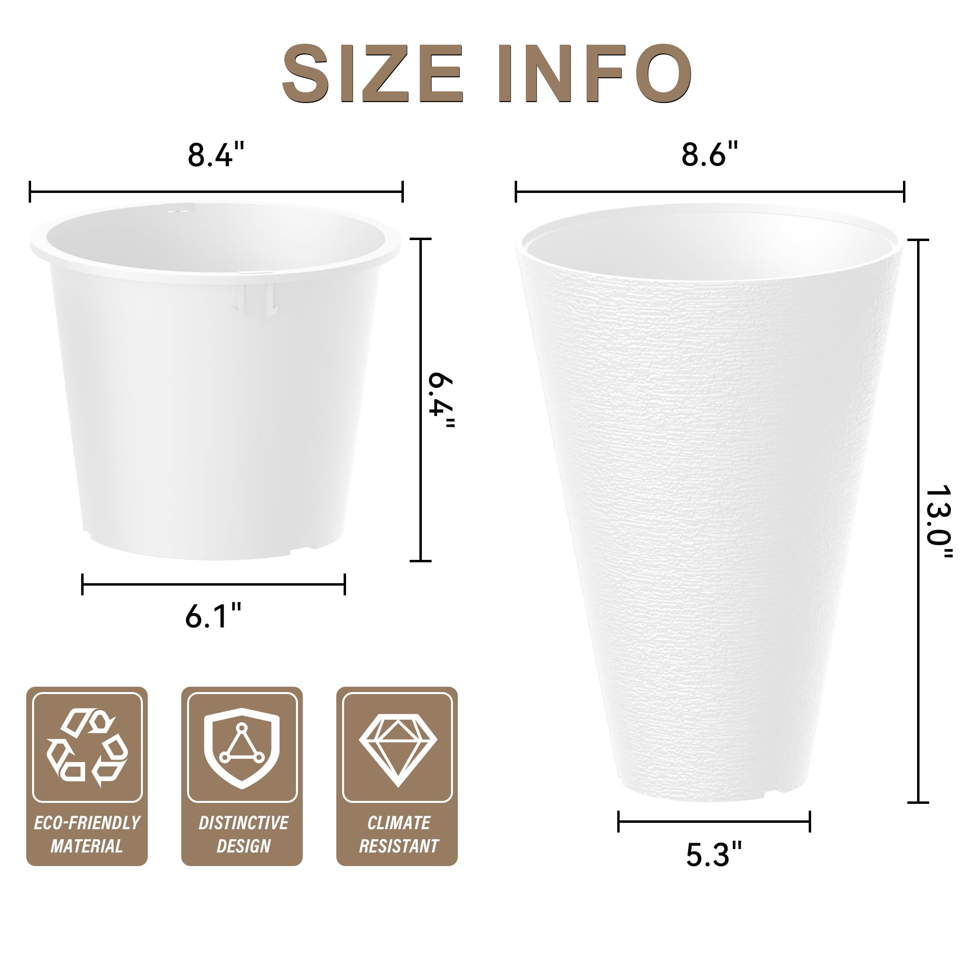 Kante 2-pack tall planter side angle highlights clean lines suitable for patios and living rooms.