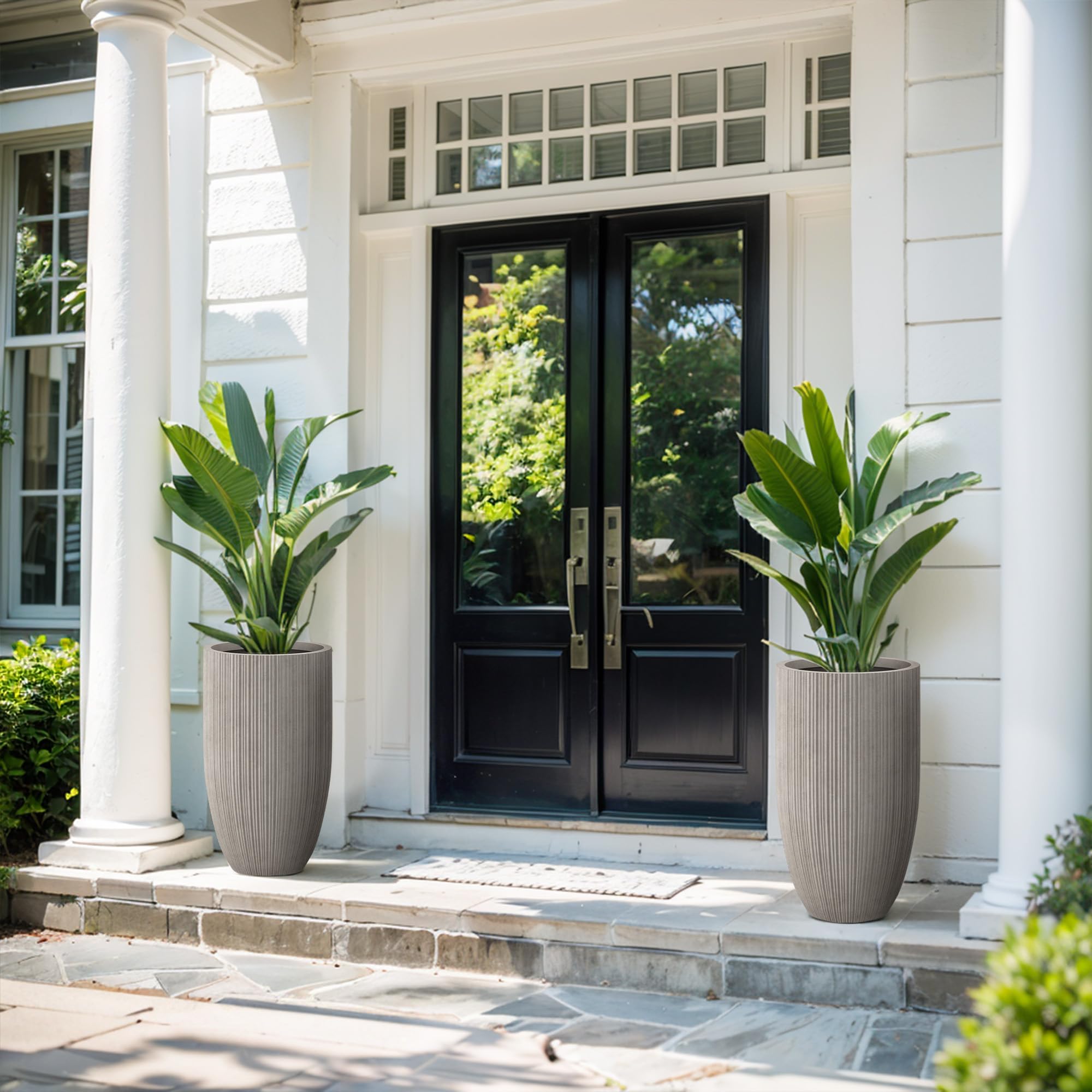 Kante weathered concrete planter enhances durability for outdoors.